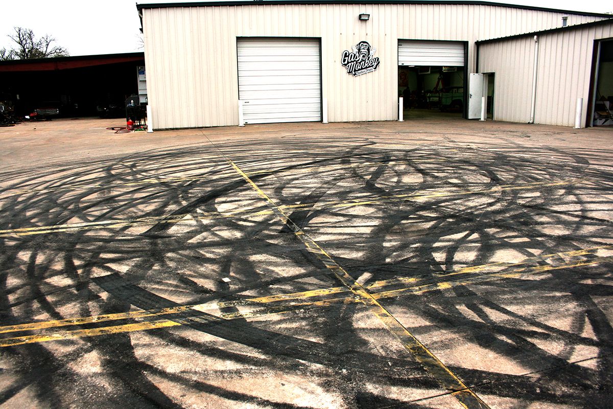 Tire Burnouts in front of Gas Monkey Garage